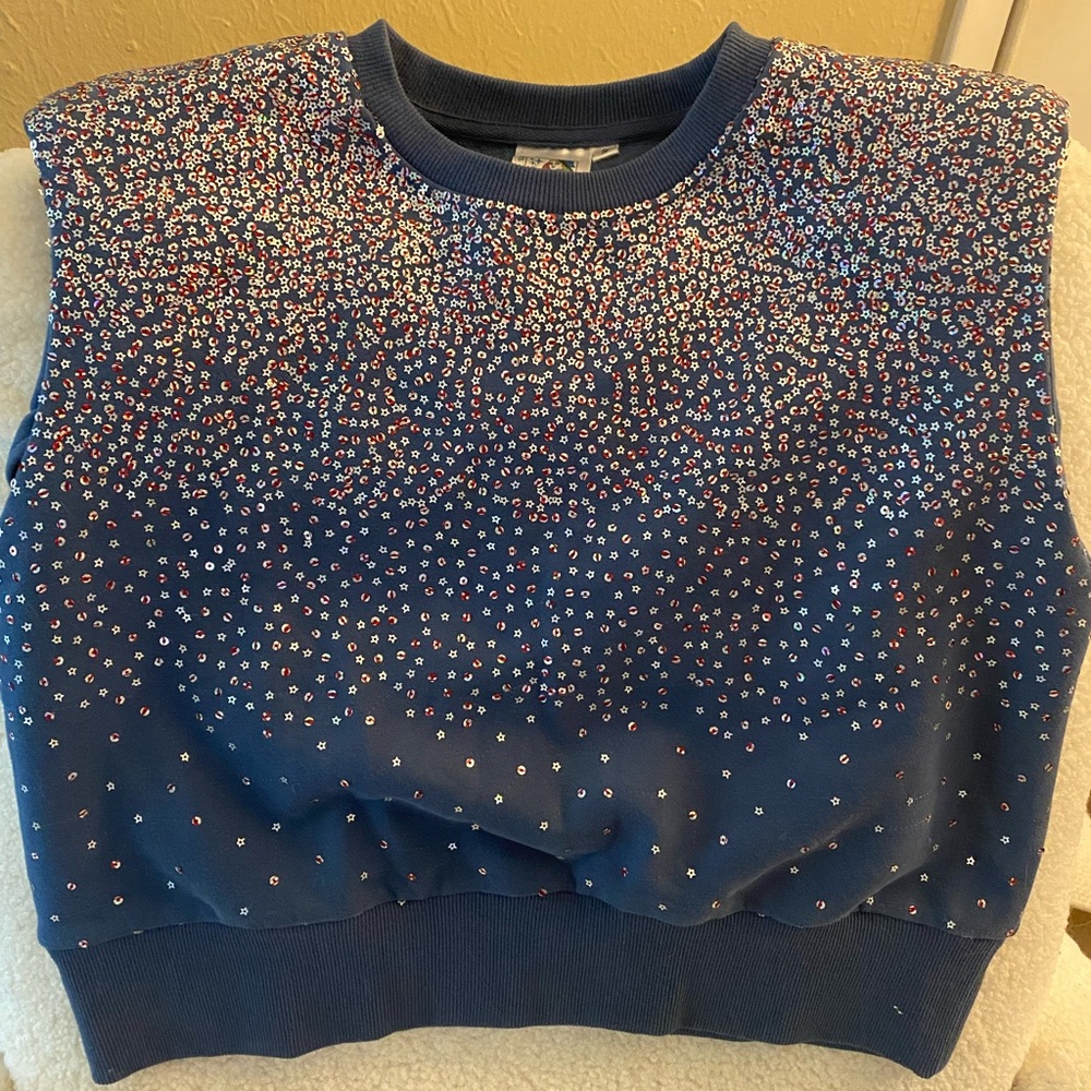QUEEN OF SPARKLES Navy Crystal-Embellished Sweatshirt Tank